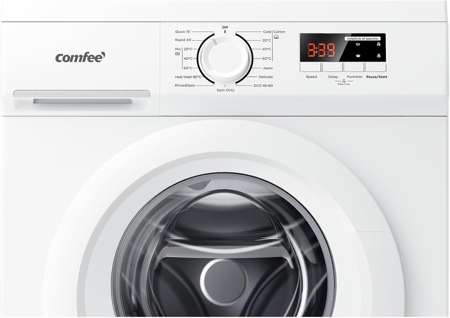 Comfee CFE12EW80/W-UK 8kg 1400rpm Slim 48cm Freestanding Washing Machine, Steam Wash, Inverter Motor, White