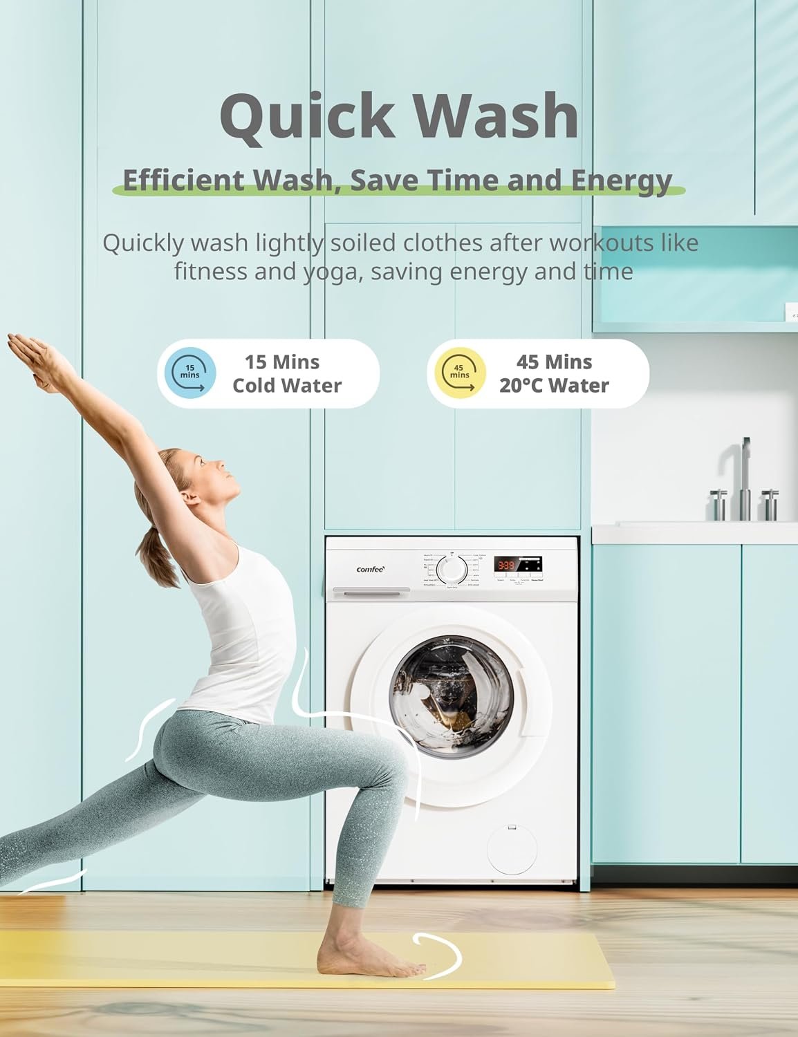 Comfee CFE12EW80/W-UK 8kg 1400rpm Slim 48cm Freestanding Washing Machine, Steam Wash, Inverter Motor, White