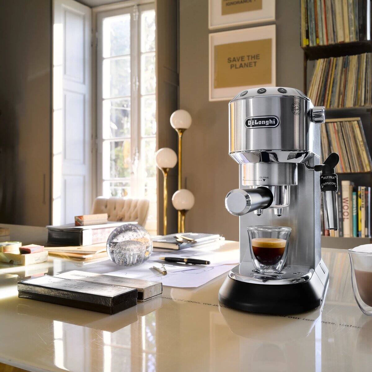 De'Longhi Dedica Style EC685.M Pump Espresso Coffee Machine, 15 Bar, 1.1L Tank, Milk Frother - Silver