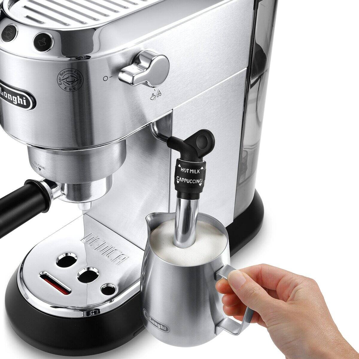De'Longhi Dedica Style EC685.M Pump Espresso Coffee Machine, 15 Bar, 1.1L Tank, Milk Frother - Silver