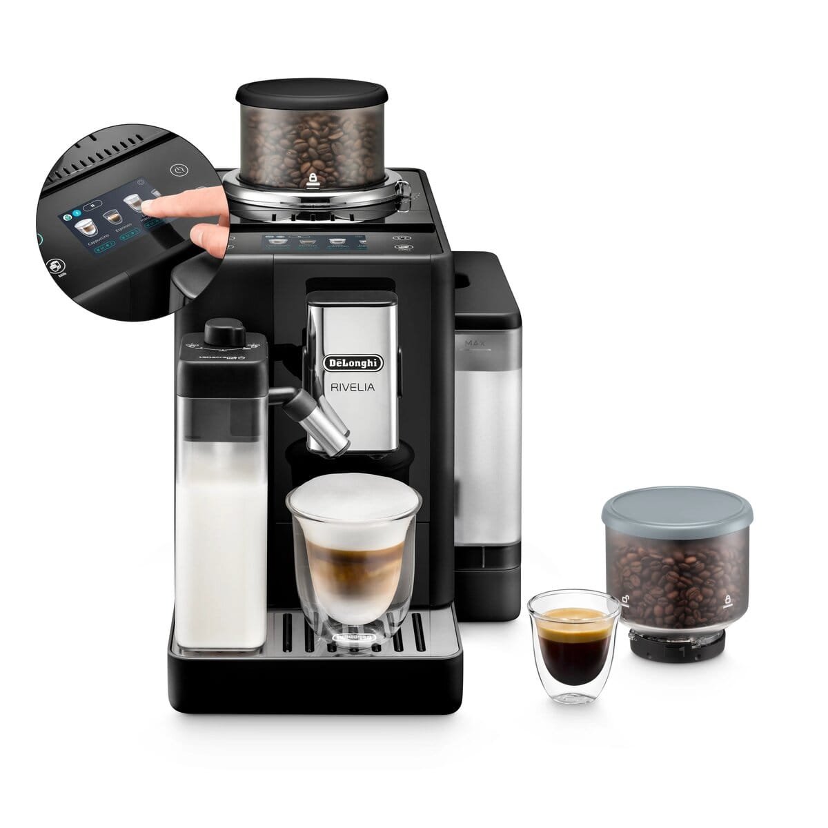 De'Longhi Rivelia EXAM440.55.B Bean to Cup Coffee Machine, LatteCrema Hot, 16 Drinks, 19 Bar, Onyx Black