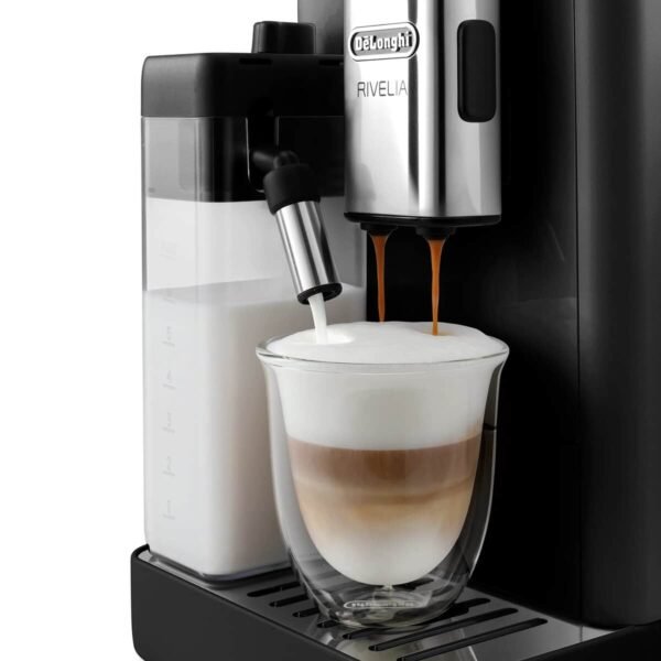 De'Longhi Rivelia EXAM440.55.B Bean to Cup Coffee Machine, LatteCrema Hot, 16 Drinks, 19 Bar, Onyx Black