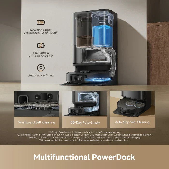 Dreame D30 Ultra Robot Vacuum & Mop, 25,000Pa Suction, Auto-Empty & Mop-Washing Dock, 230-Min Runtime, Black