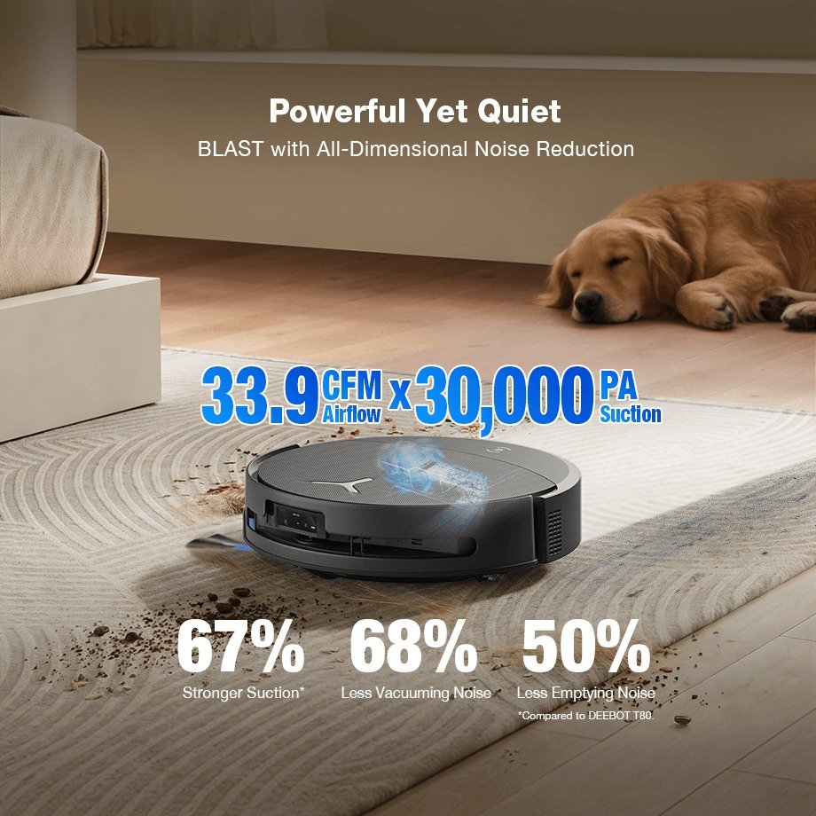 ECOVACS DEEBOT T90 PRO OMNI Robot Vacuum & Mop, 30,000Pa, 27cm OZMO ROLLER 3.0 Mop, OMNI Station - Black