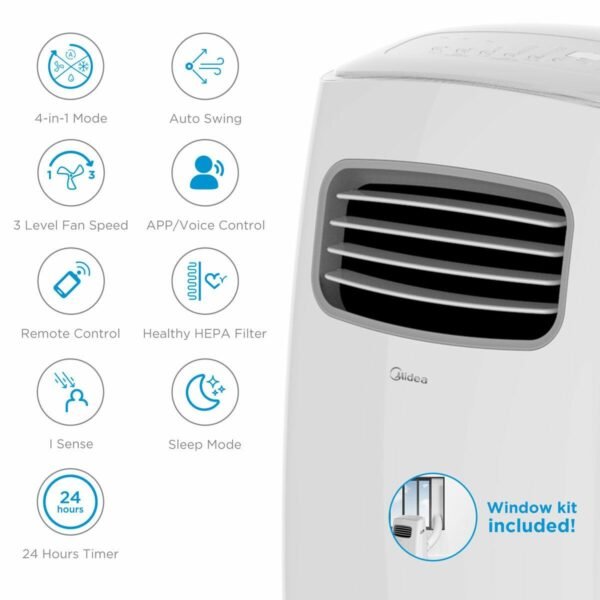 Midea MPPFA1-09CRN7 9000 BTU Portable Air Conditioner, Wi-Fi, Alexa/Google, R290, Energy Class A, Window Kit