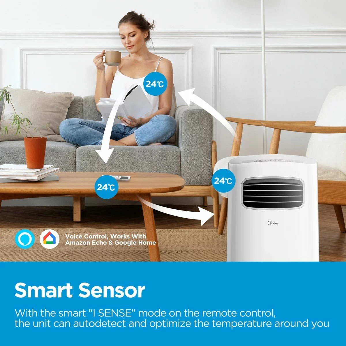 Midea MPPFA1-09CRN7 9000 BTU Portable Air Conditioner, Wi-Fi, Alexa/Google, R290, Energy Class A, Window Kit