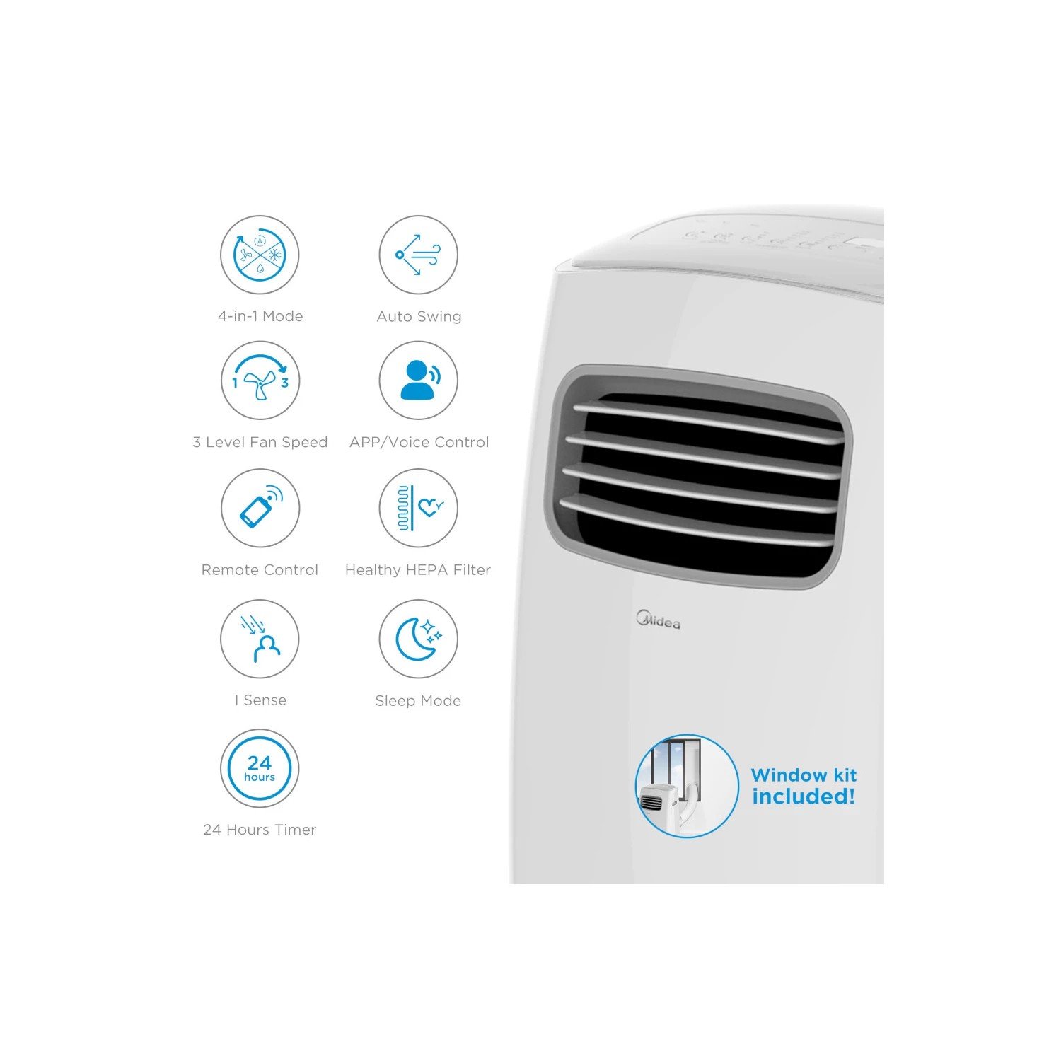 Midea Smart MPPFB1-12CRN7 12000 BTU Portable Air Conditioner, Wi-Fi & App, Alexa/Google, Window Kit