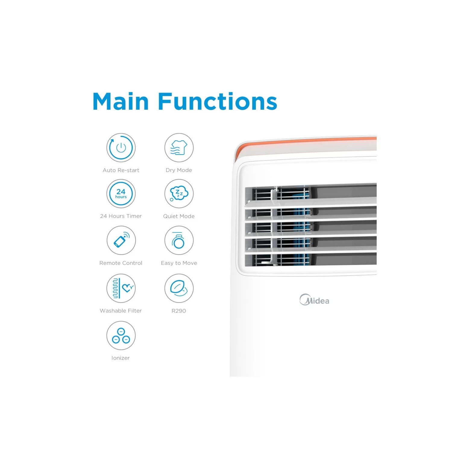 Midea MPPHA-09CRN7 9000 BTU Portable Air Conditioner, 3-in-1 Cool, Fan & Dehumidify, 24h Timer, Remote