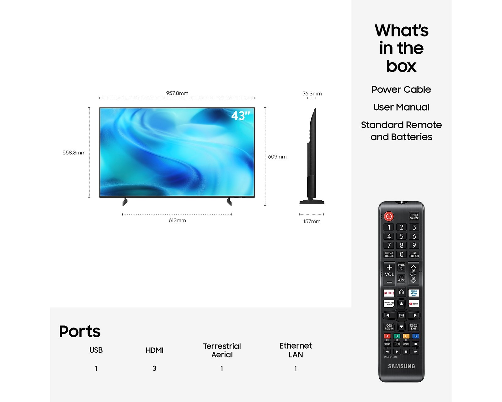 Samsung 43" U7020H Crystal UHD 4K Vision AI Smart TV (2026) UE43U7020HKXXU, HDR10+, Tizen